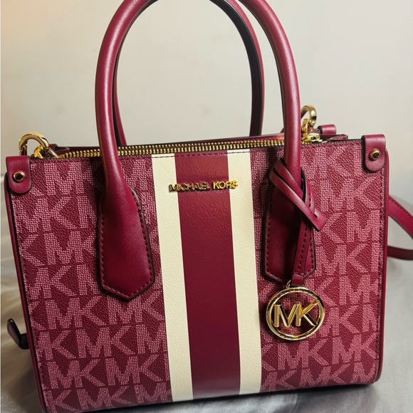 Michael Kors burgundy MK print purse - Picture 2 of 8